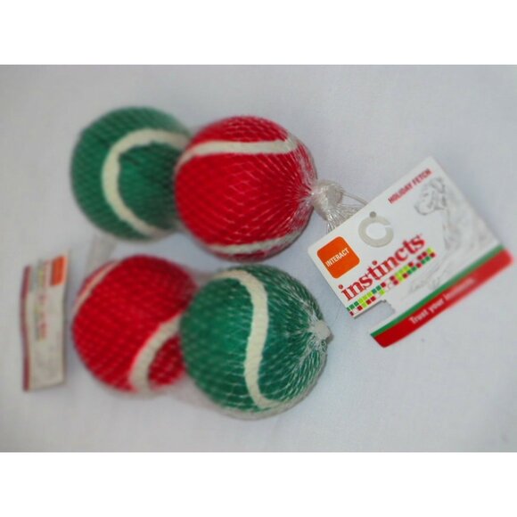 Holiday Dog Christmas Tennis Balls Set Red Green Throw Fetch Christmas Toy Small - Picture 2 of 5